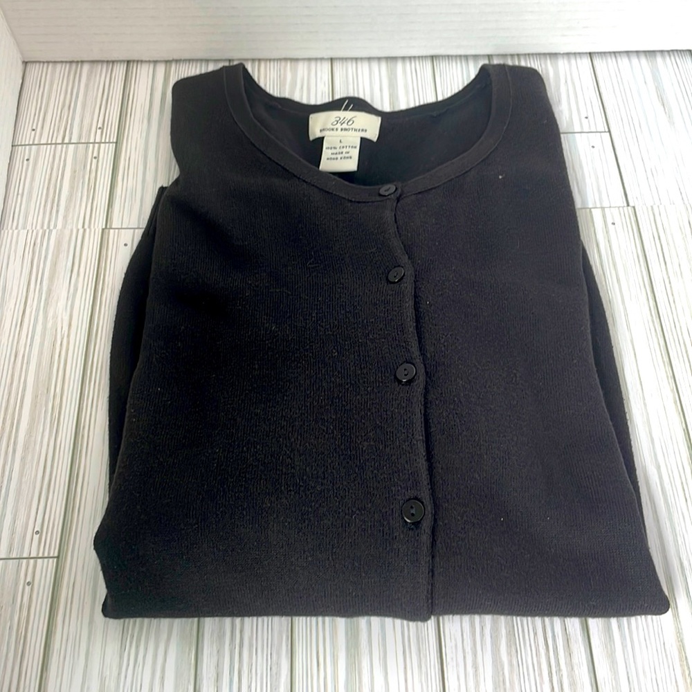 Brooks Brothers black cotton 3/4 sleeve cardigan